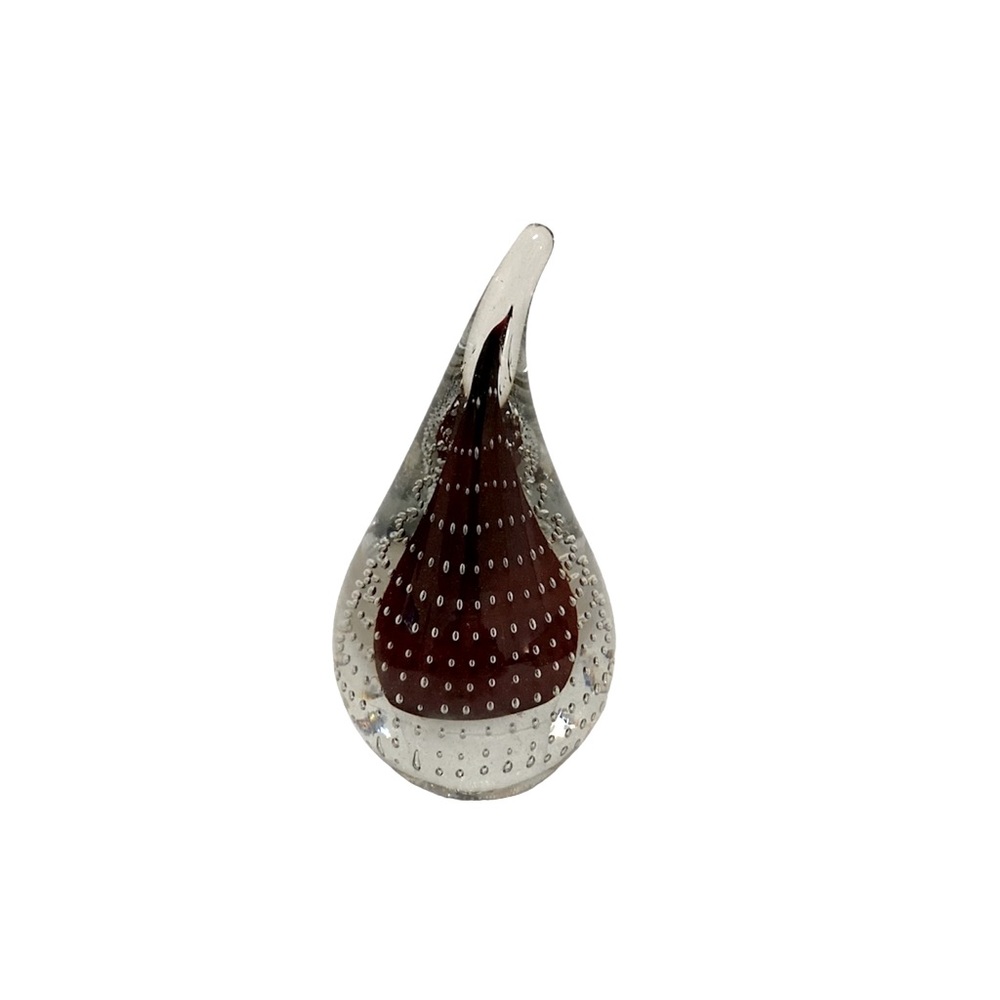 Adam Jablonski Vtg Art Glass Tear Drop Paperweight Brown 1998 Signed w/ Initials